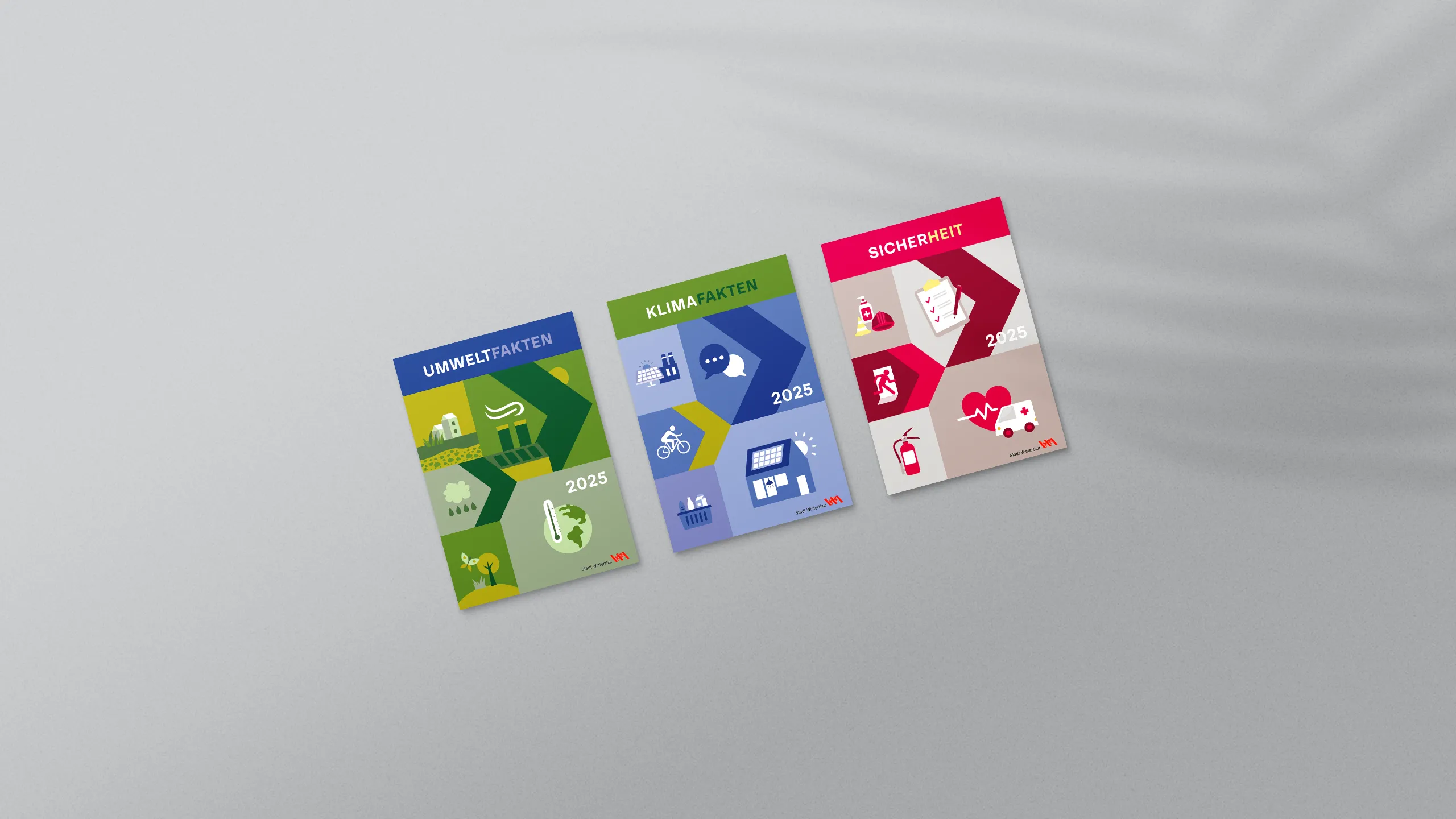 Vom Branding über das Coverdesign bis zum Layout: ein visueller Auftritt für Umwelt, Klima und Sicherheit der Stadt Winterthur.
