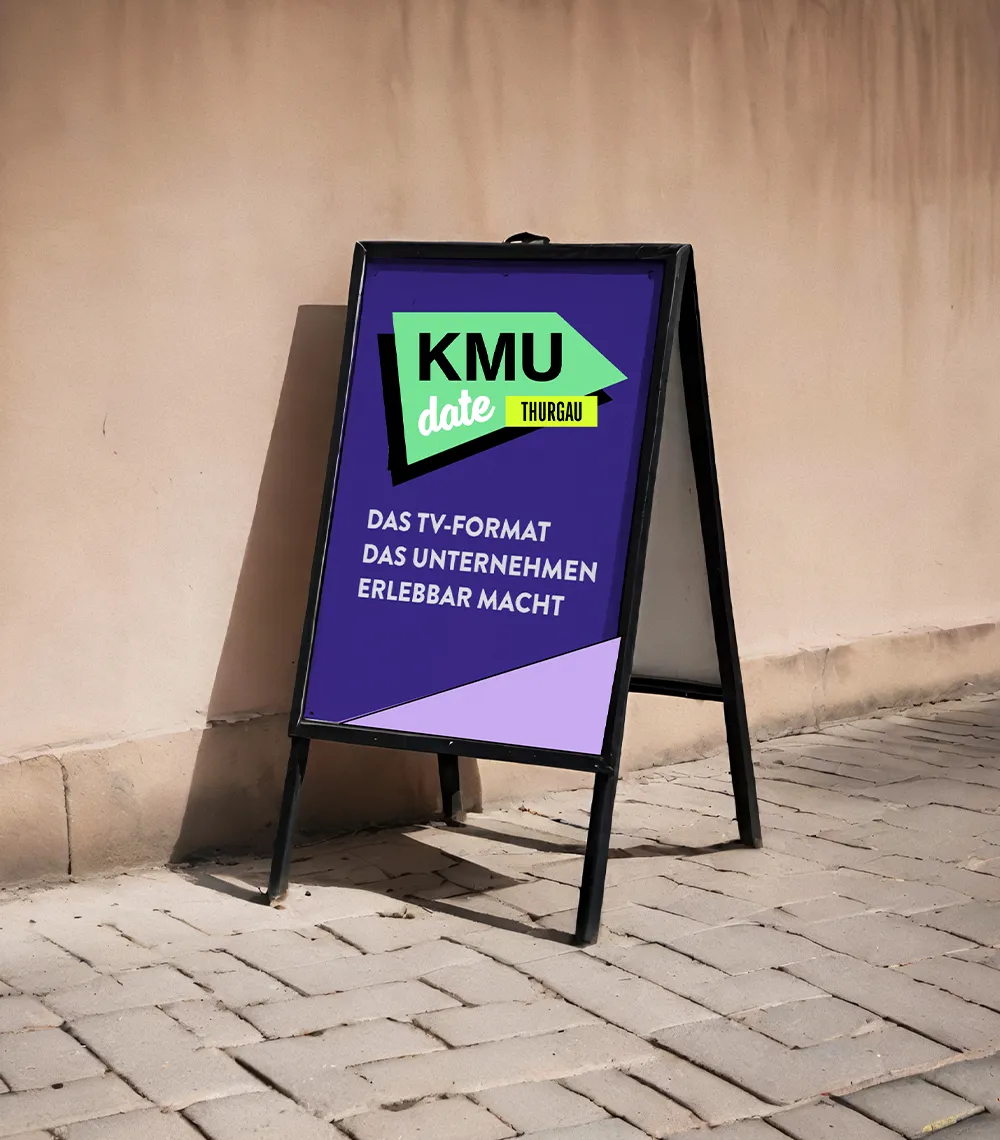 Visuelle Identität KMU-Date Gabriela Martinelli Winterthur Rollup-Display, Steller oder Flyer. Das Gestaltungkonzept des KMU-Dates sieht überall gut aus.